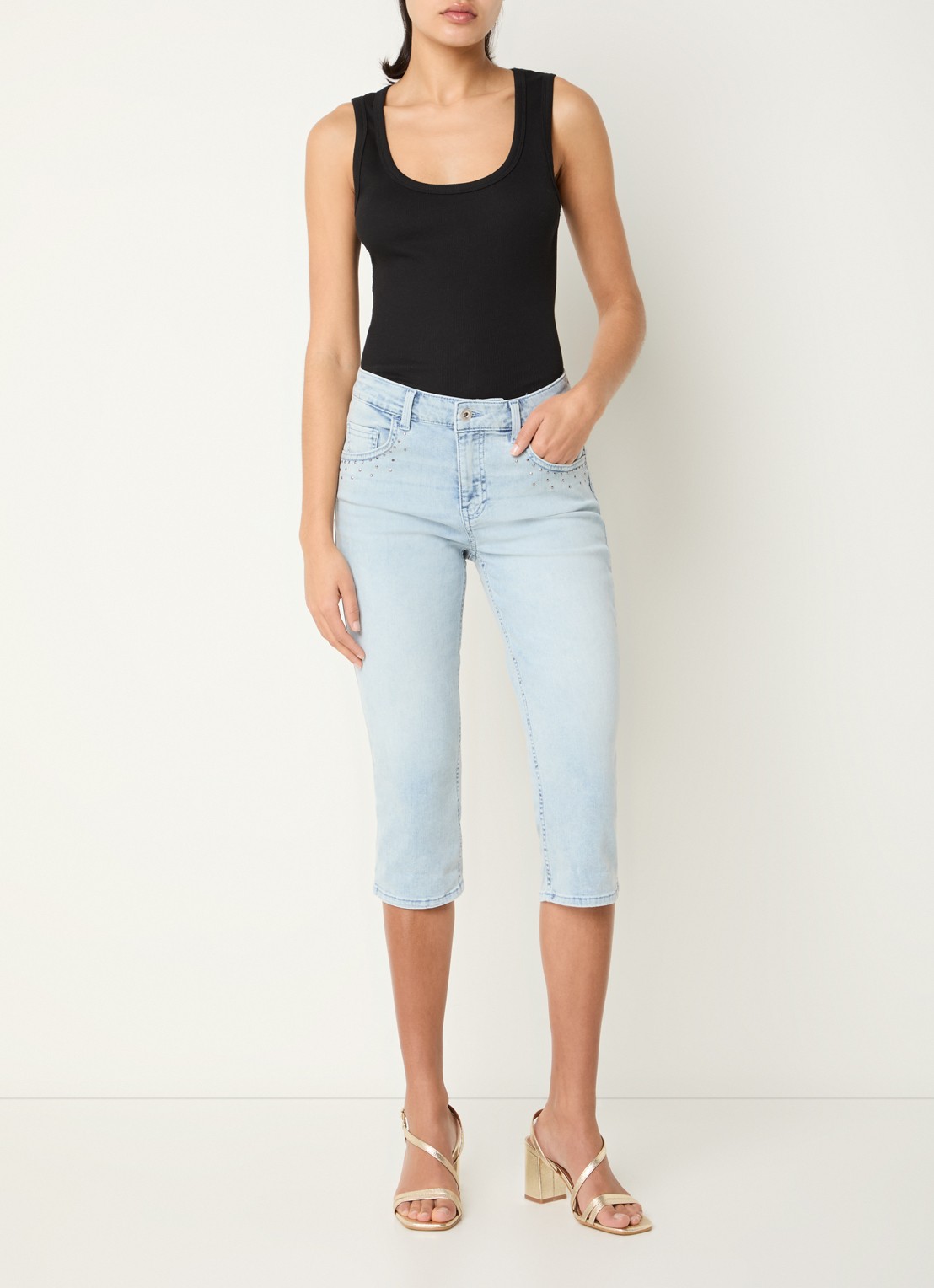 BRAX High waist slim fit capri broek met steekzakken - voorkant 2 lichtblauw