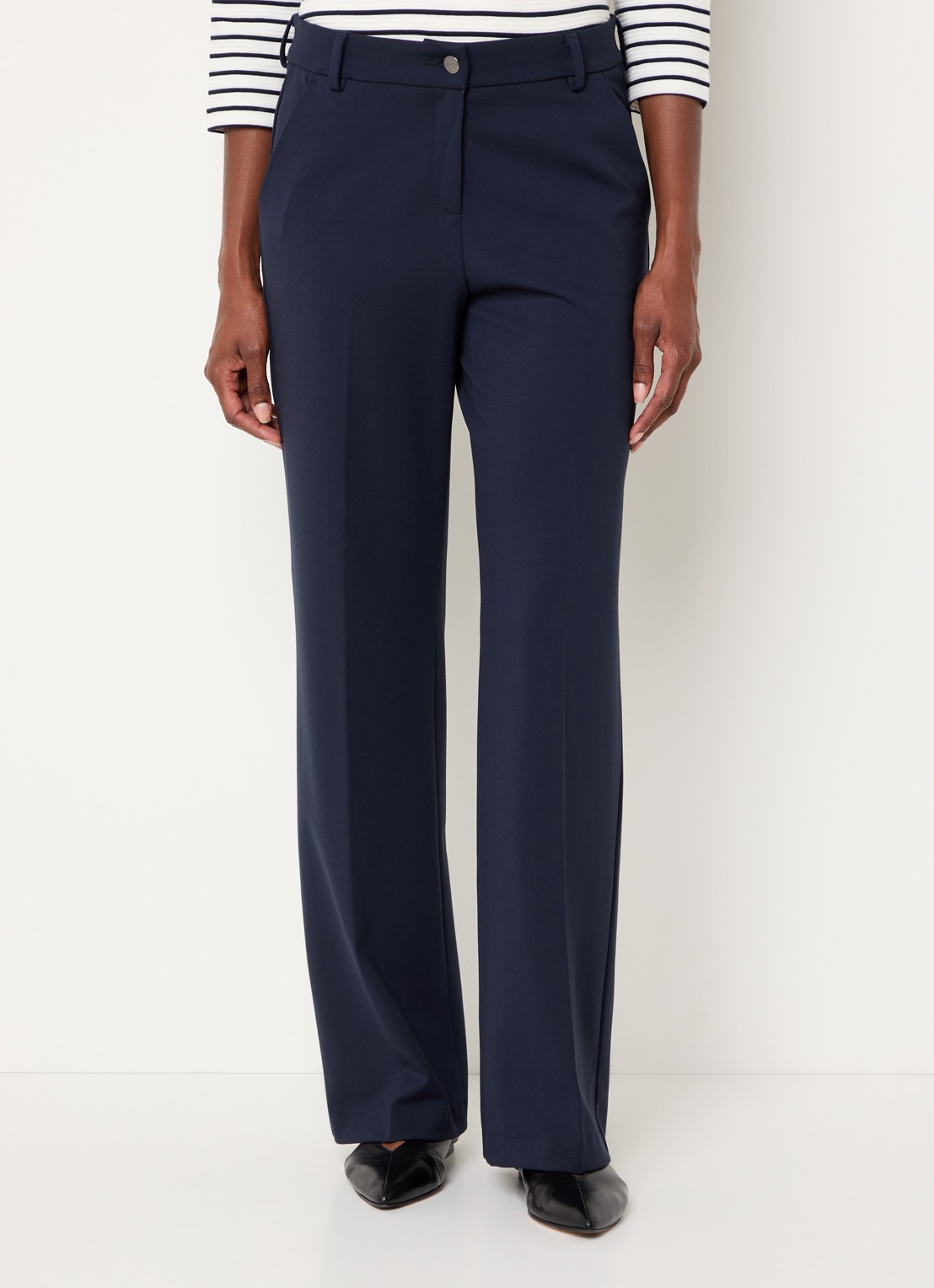 BRAX High waist wide fit pantalon met persplooi - detail donkerblauw