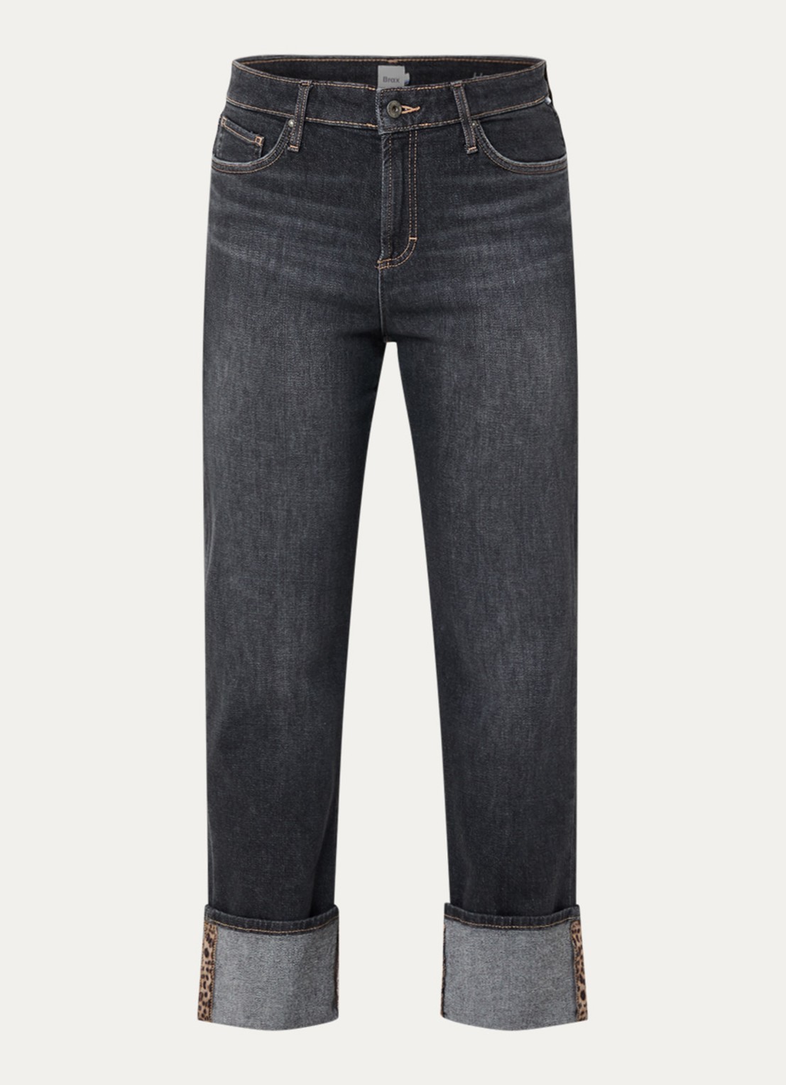 BRAX Madison high waist straight fit cropped jeans met steekzakken - voorkant 2 zwart