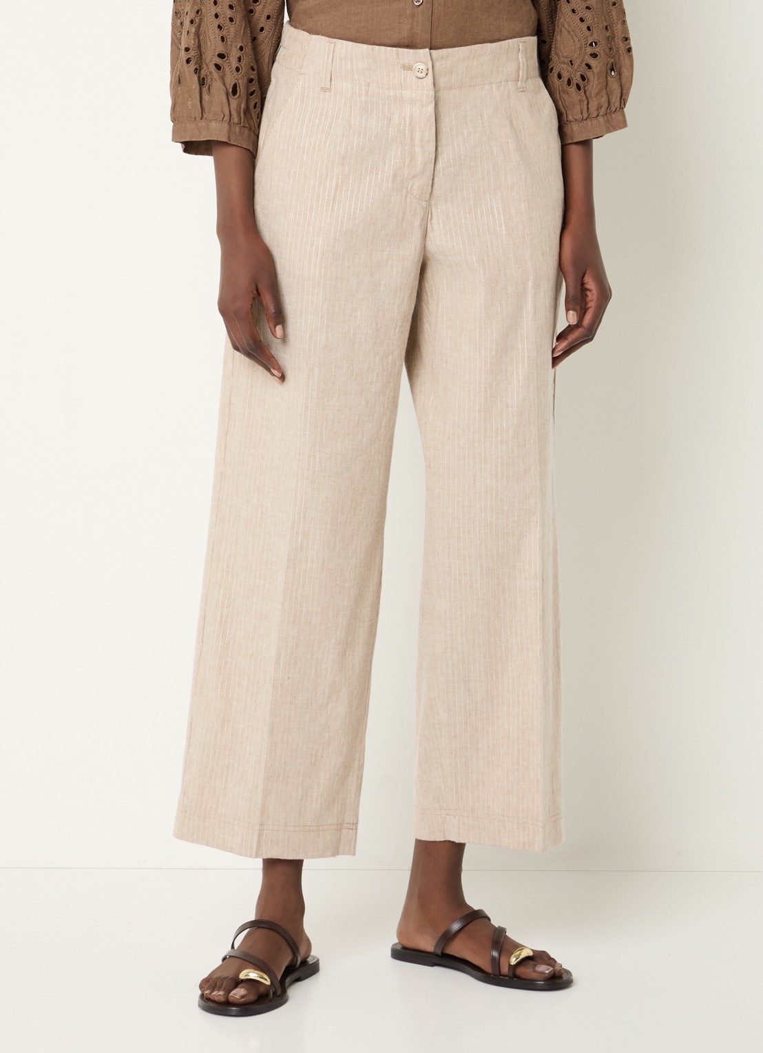 BRAX Main high waist straight fit pantalon in linnenblend met streepprint - detail 4 creme
