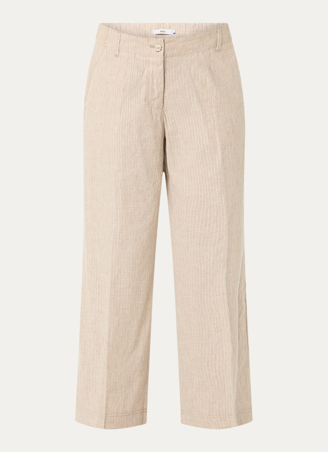 BRAX Main high waist straight fit pantalon in linnenblend met streepprint - voorkant 2 creme