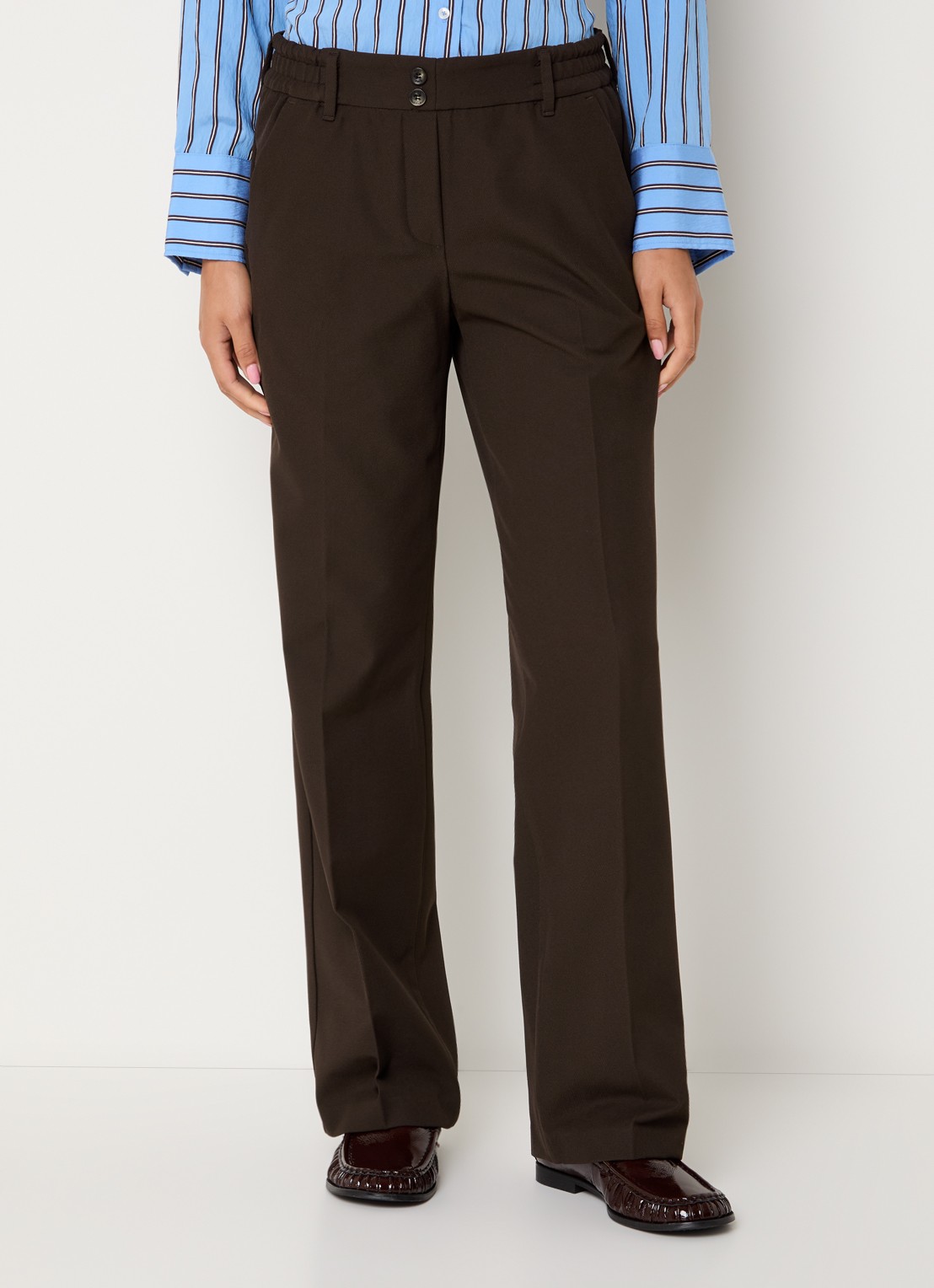 BRAX Maine high waist slim fit pantalon met steekzakken - detail 4 donkerbruin