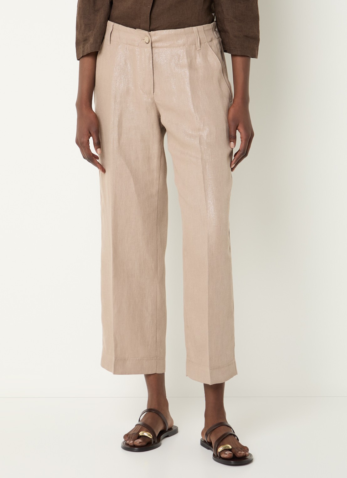 BRAX Maine low waist straight fit chino in linnenblend - detail 3 donkerbeige