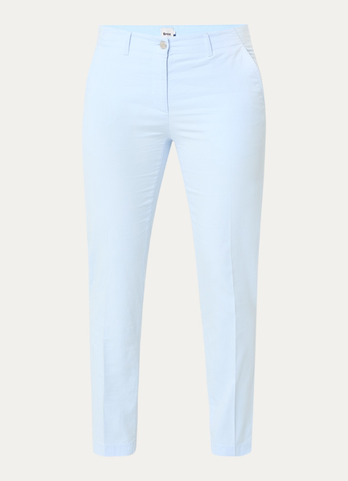 BRAX Maron mid waist cropped tapered fit chino met steekzakken - voorkant lichtblauw