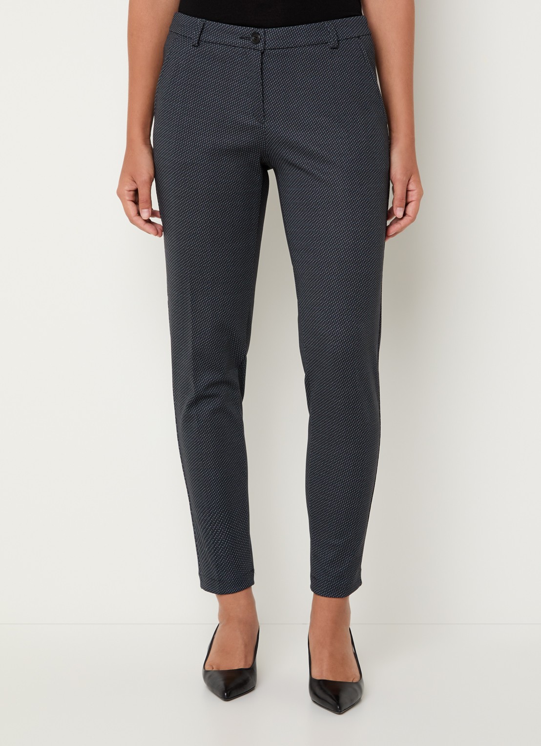 BRAX Maron S mid waist slim fit cropped chino met elastische band - detail donkerblauw