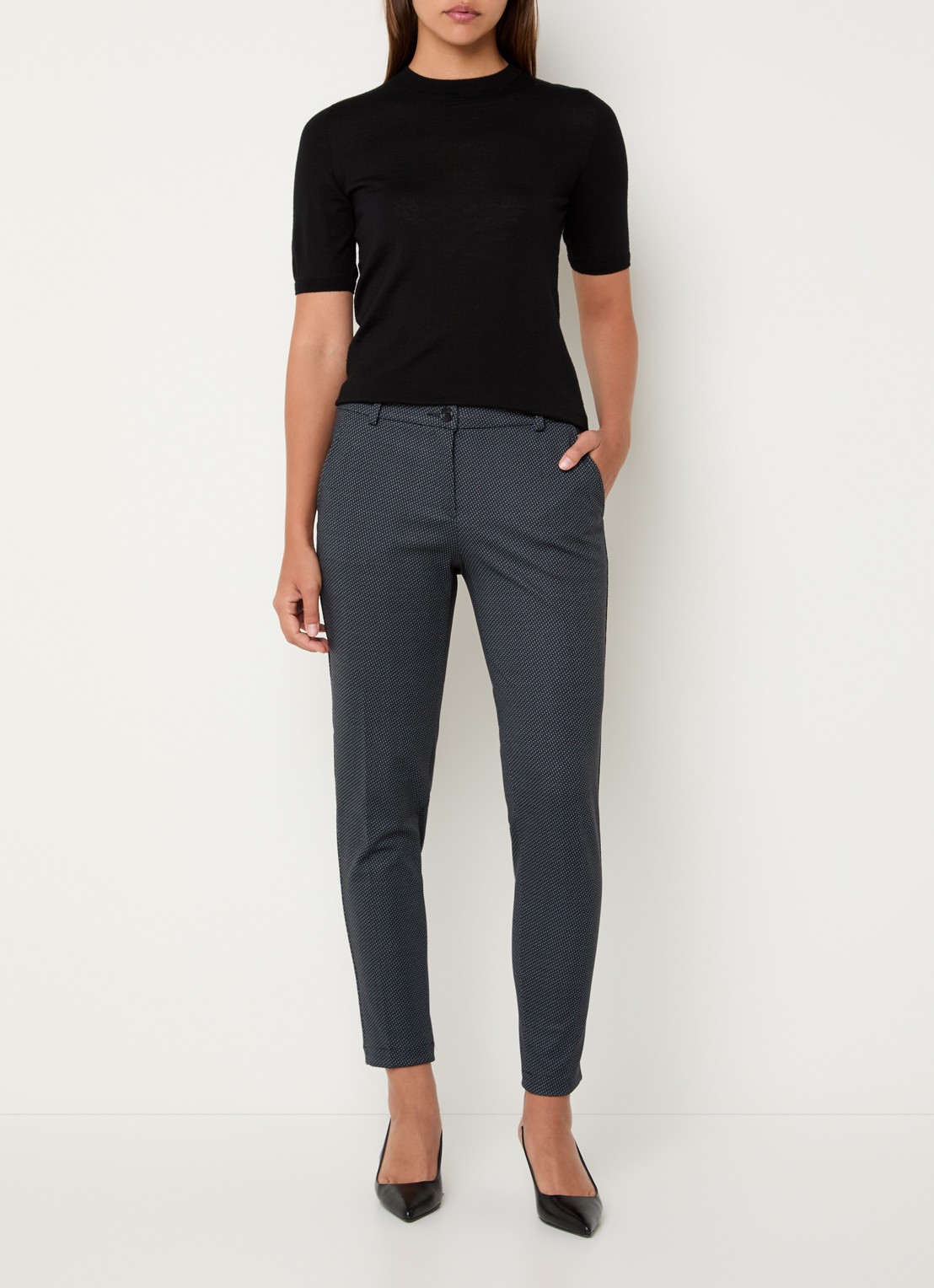 BRAX Maron S mid waist slim fit cropped chino met elastische band - voorkant 3 donkerblauw