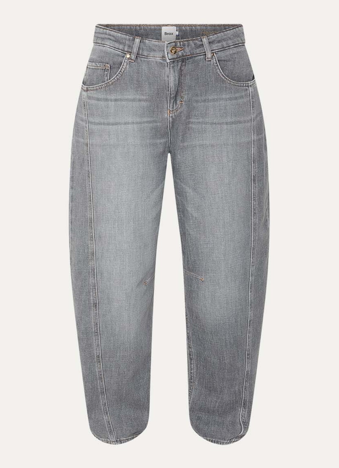 BRAX Megan S high waist cropped tapered jeans met steekzakken - voorkant 2 grijs