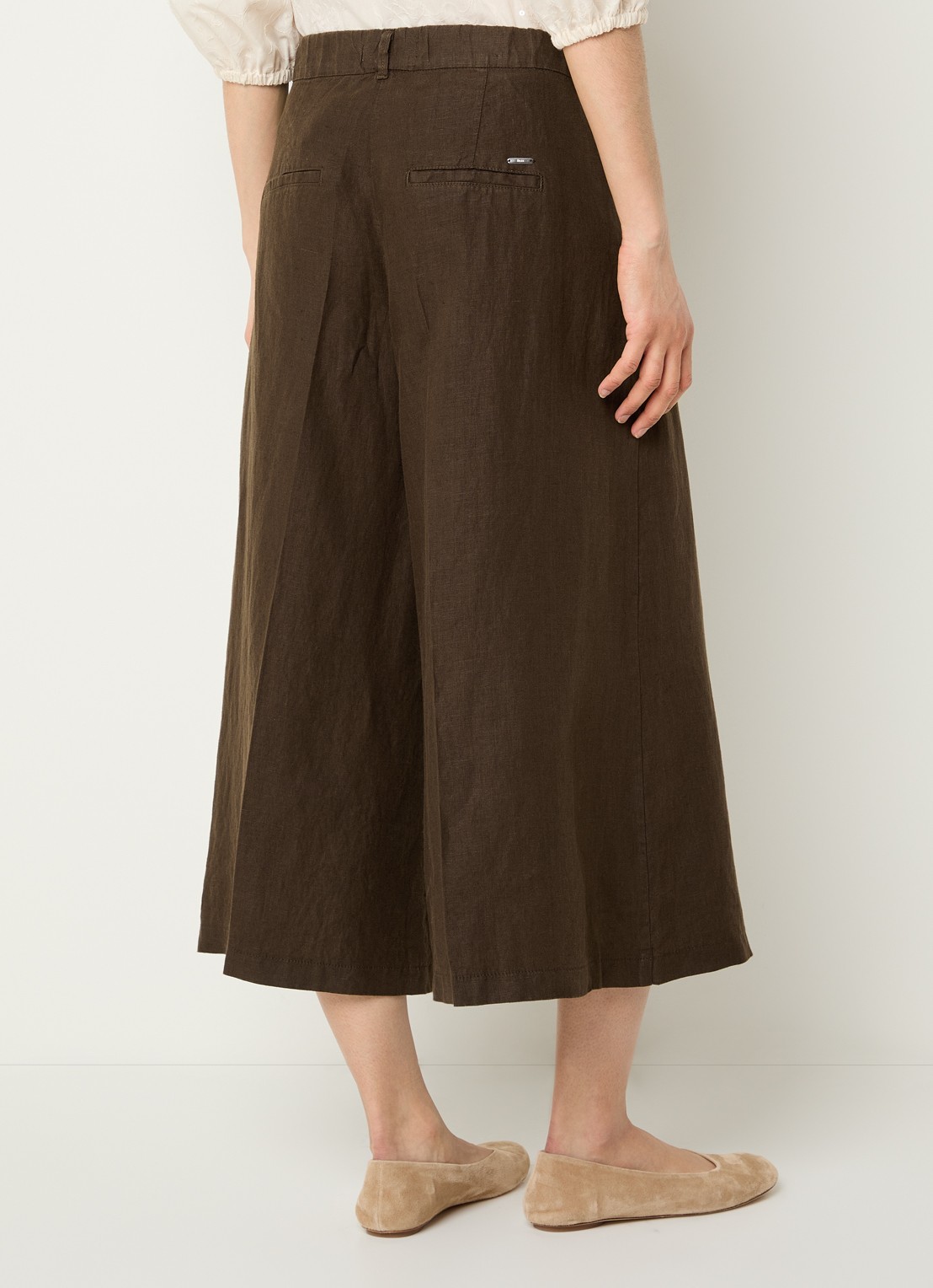BRAX Melli high waist wide leg culotte van linnen met steekzakken - achterkant donkerbruin