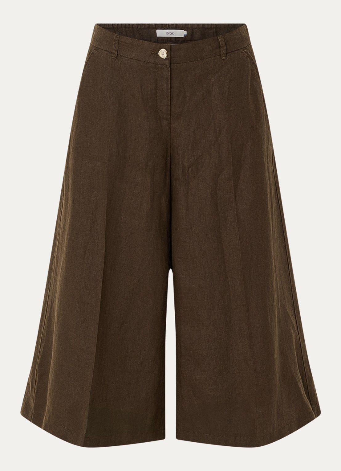 BRAX Melli high waist wide leg culotte van linnen met steekzakken - voorkant 2 donkerbruin