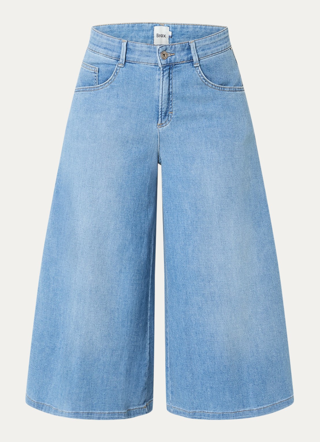 BRAX Melli high waist wide leg korte broek met lichte wassing - voorkant 3 indigo