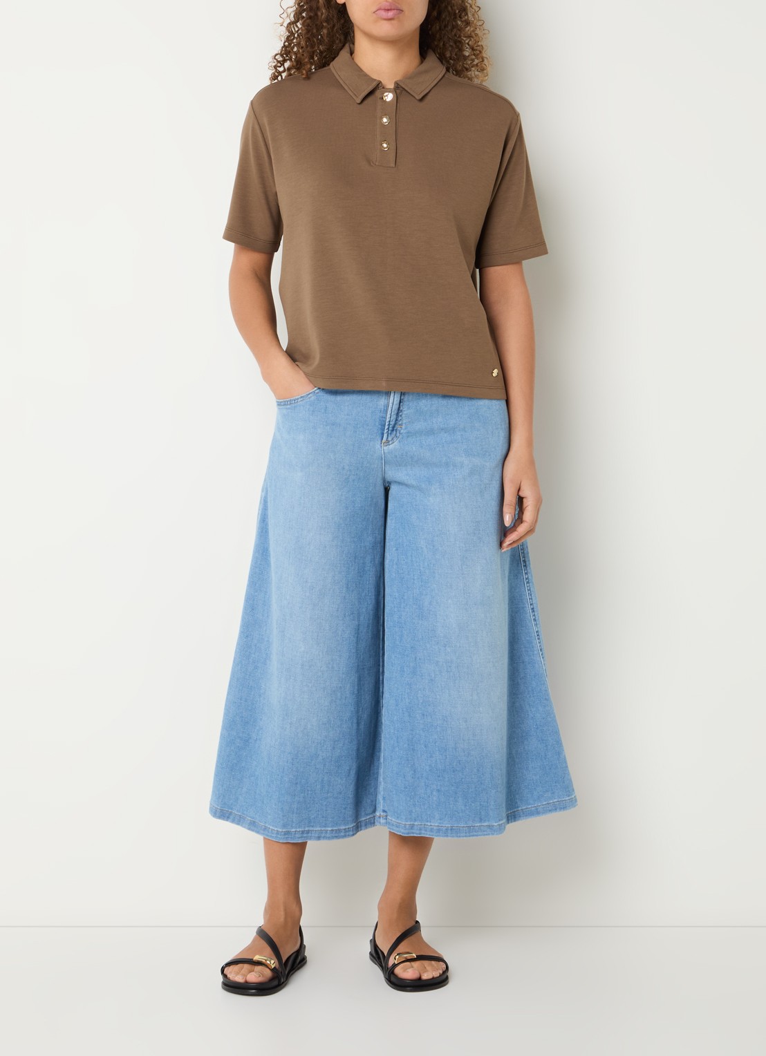 BRAX Melli high waist wide leg korte broek met lichte wassing - voorkant 4 indigo