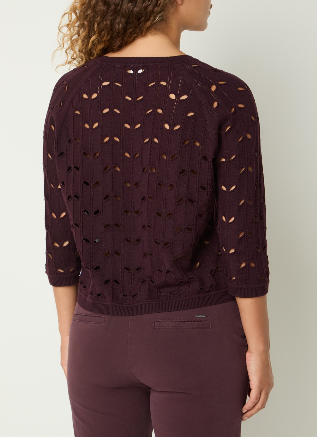 BRAX Nala top met opengewerkt dessin - achterkant 4 aubergine