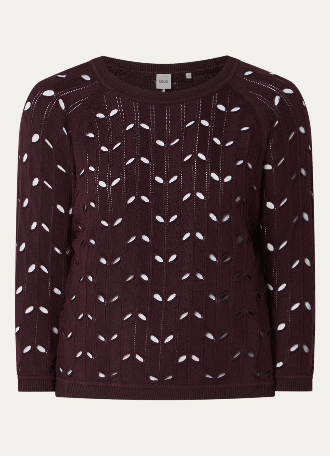 BRAX Nala top met opengewerkt dessin - voorkant aubergine