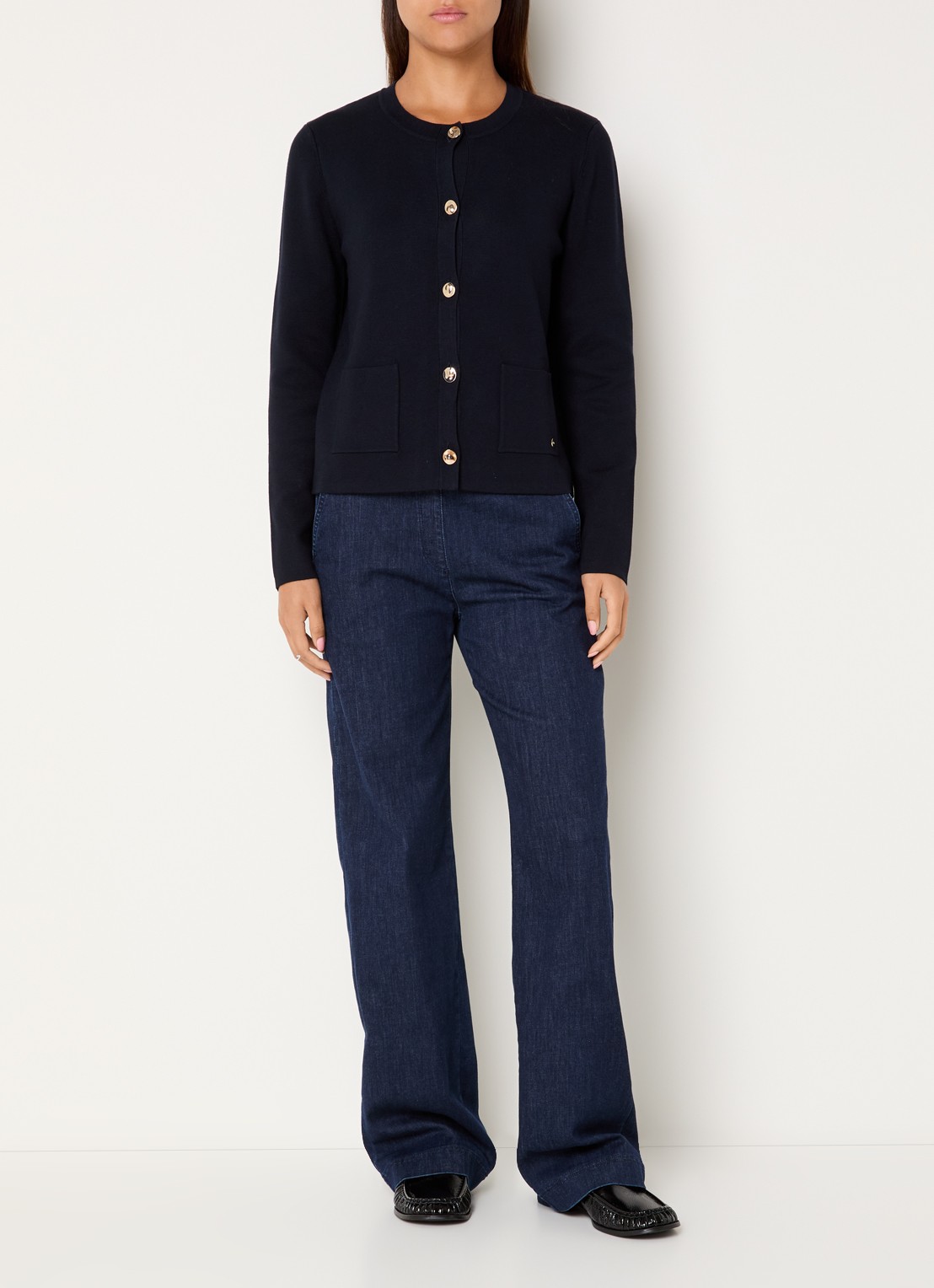 BRAX Pam mid waist loose fit jeans met donkere wassing - voorkant 2 donkerblauw