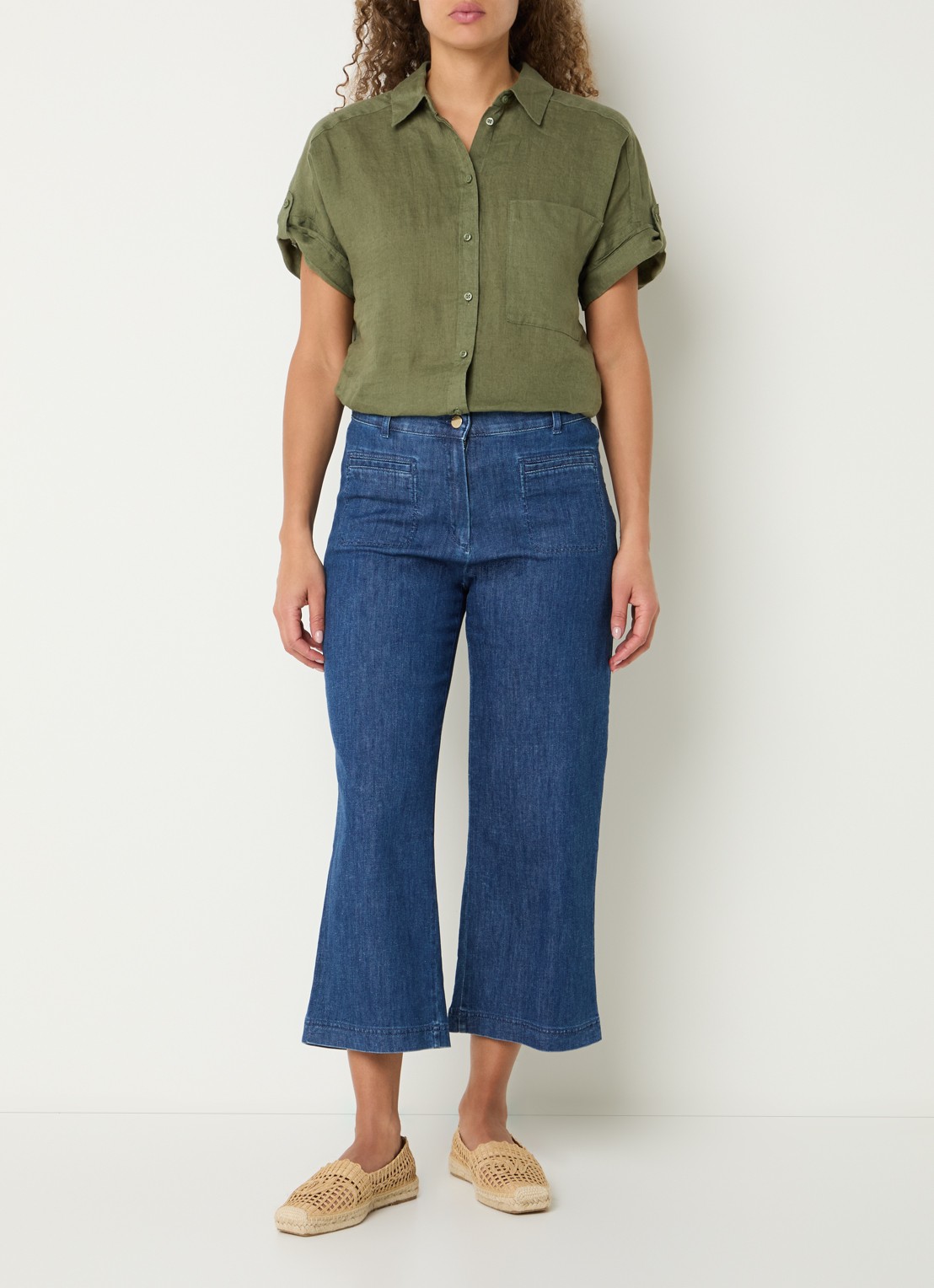 BRAX Peggy mid waist straight fit cropped broek van chambray - voorkant 3 indigo