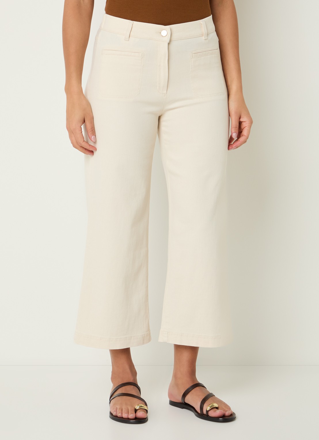 BRAX Peggy mid waist straight fit cropped broek van chambray - detail 4 creme
