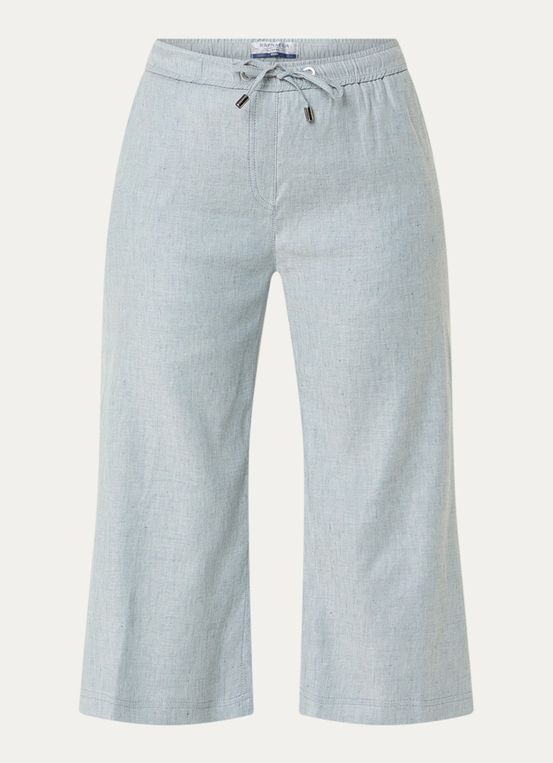 BRAX Philippa mid waist wide fit cropped broek in linnenblend - voorkant 2 blauwgrijs