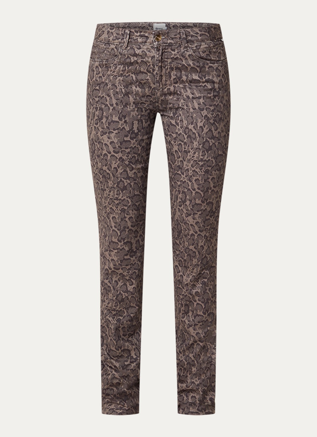 BRAX Shakira mid waist slim fit broek met panterprint  - voorkant 3 donkerbruin