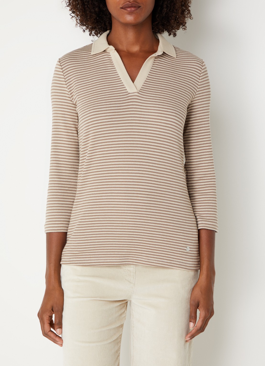 BRAX Top met streepprint en polokraag - detail 2 beige