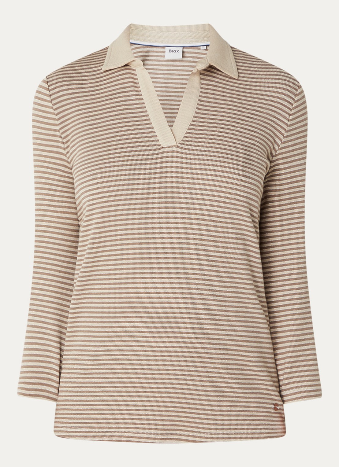 BRAX Top met streepprint en polokraag - voorkant 3 beige
