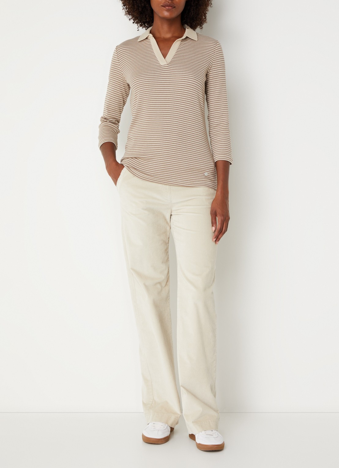 BRAX Top met streepprint en polokraag - voorkant 4 beige