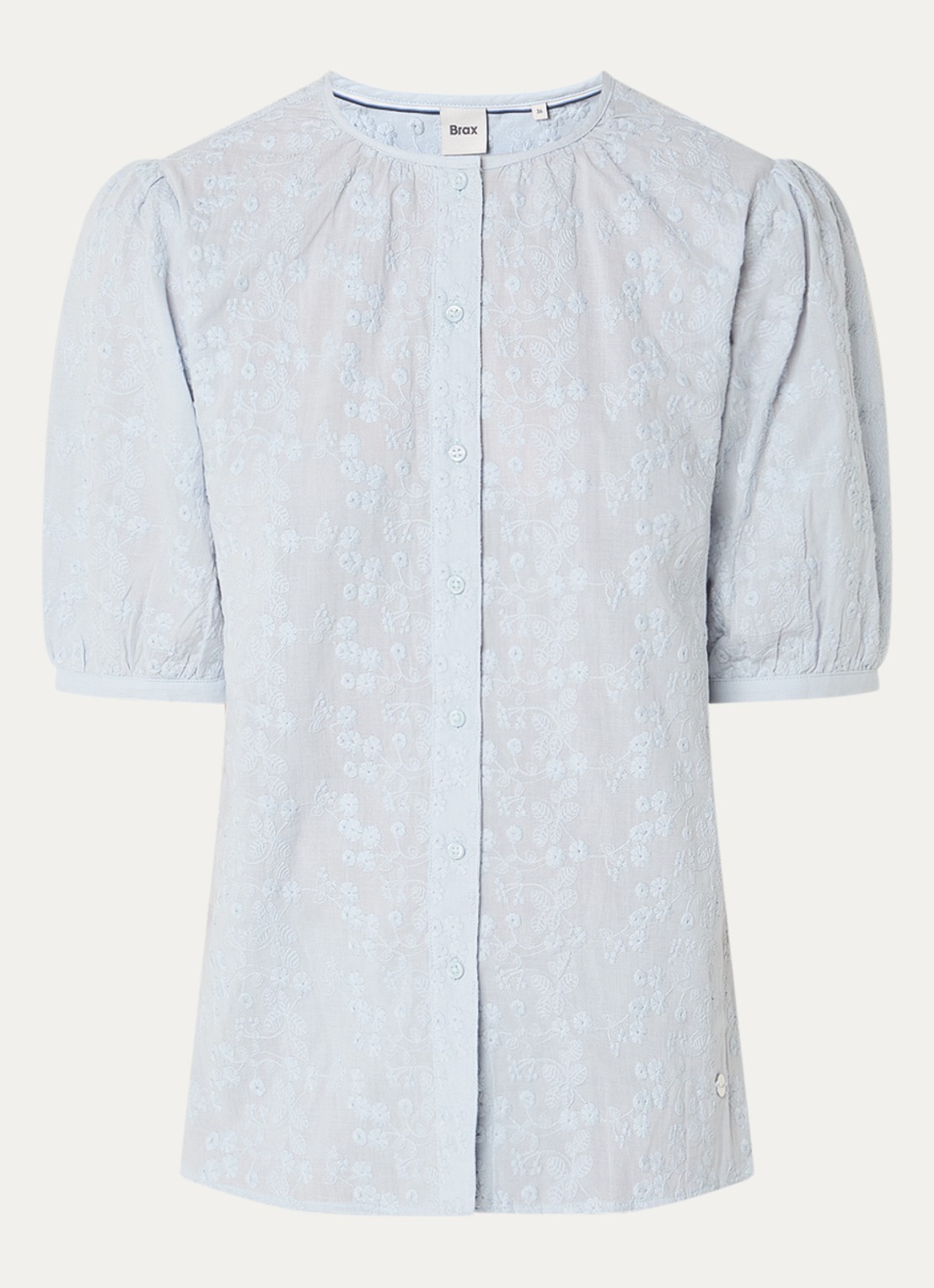 BRAX Vea blouse met broderie en ballonmouw - voorkant 3 lichtblauw