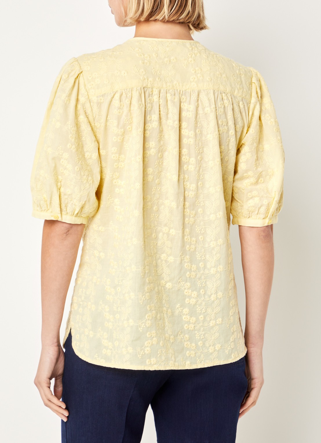 BRAX Vea blouse met broderie en ballonmouw - achterkant 4 geel