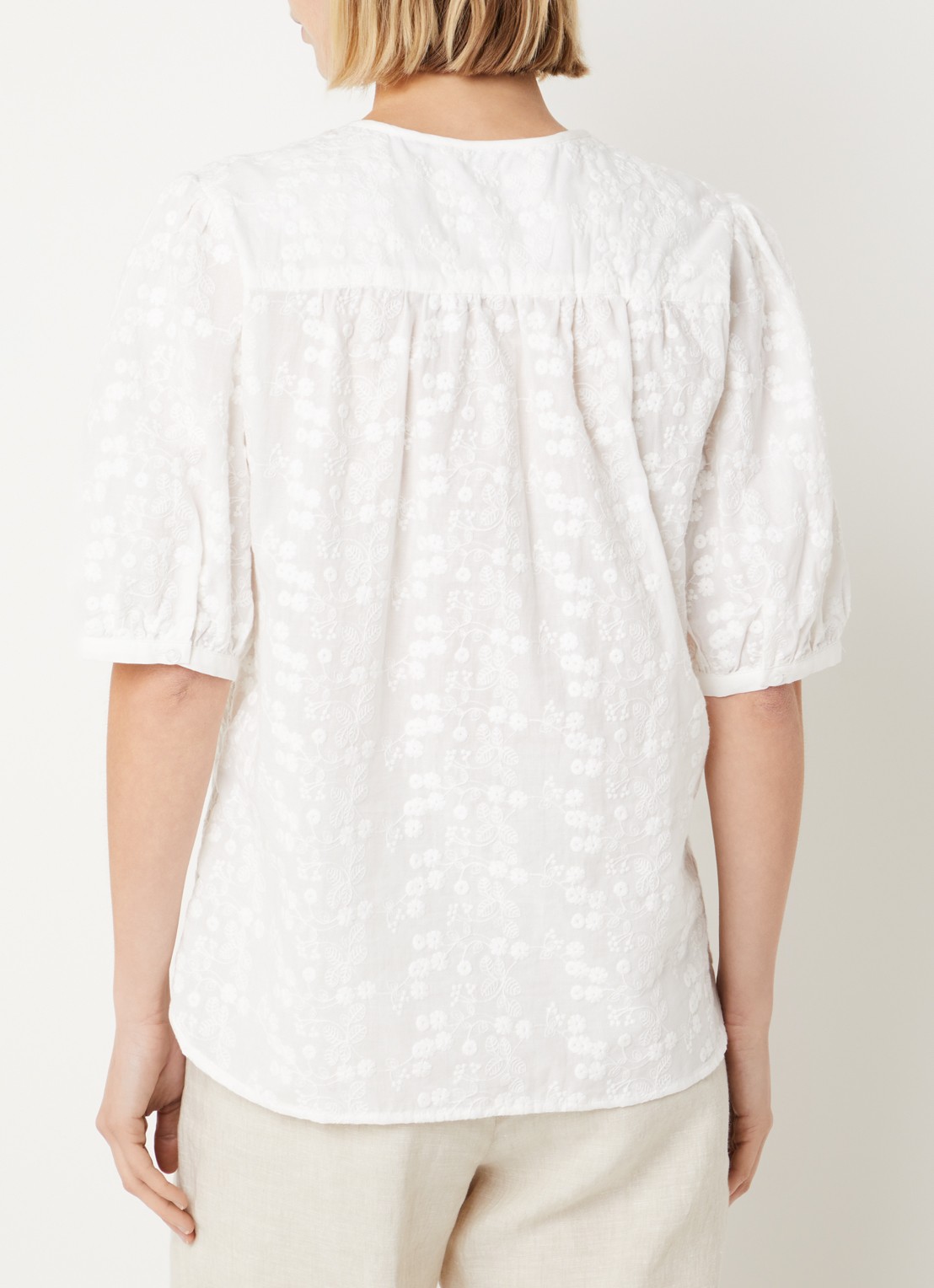 BRAX Vea blouse met broderie en ballonmouw - achterkant 4 wit