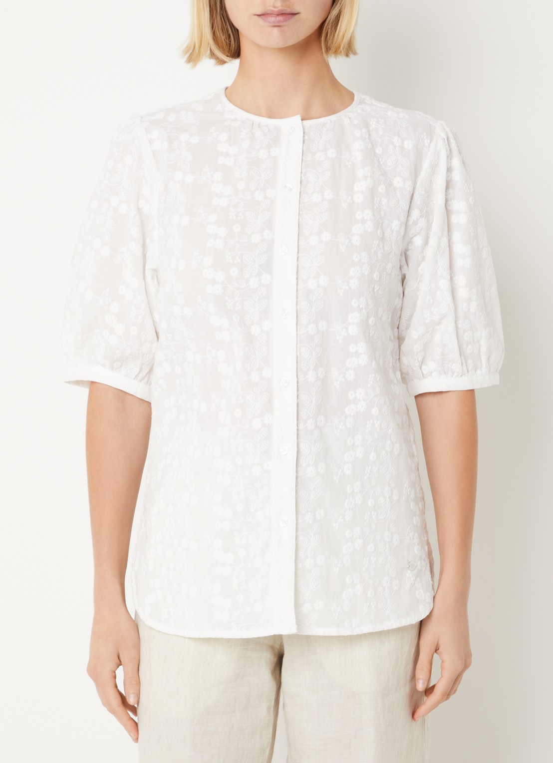BRAX Vea blouse met broderie en ballonmouw - detail wit