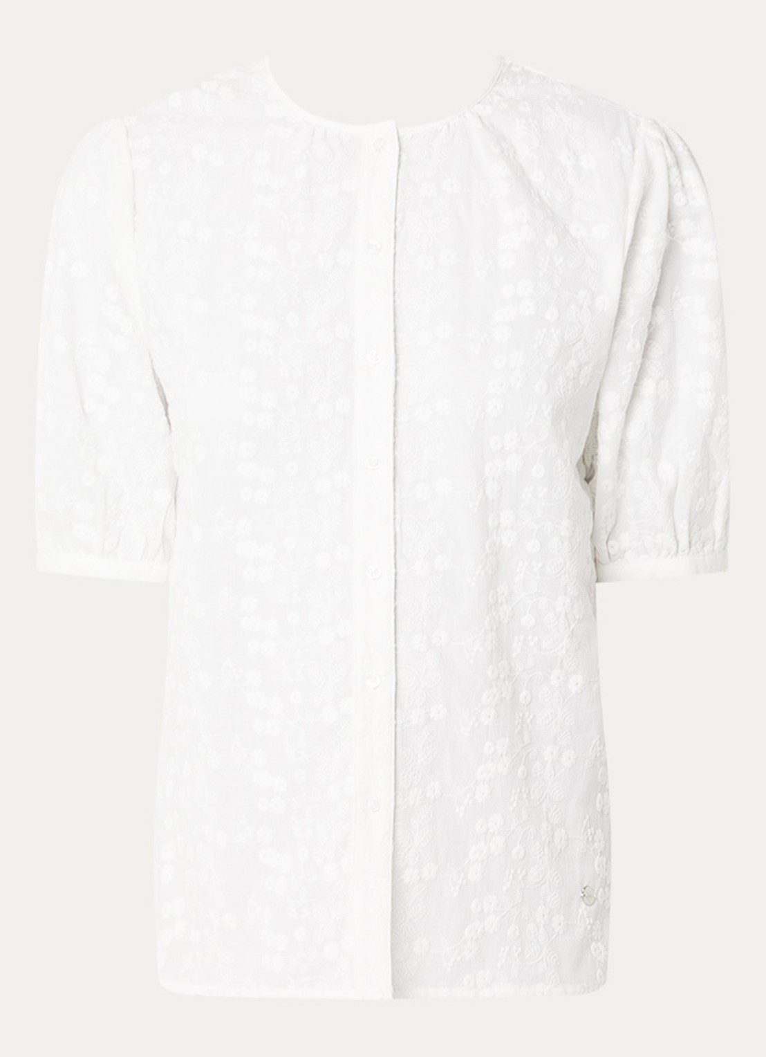 BRAX Vea blouse met broderie en ballonmouw - voorkant 2 wit