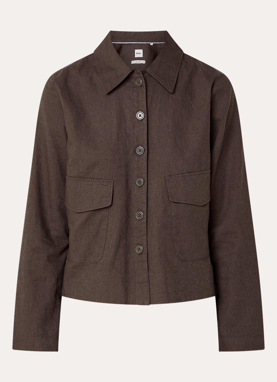 BRAX Vega blouse in linnenblend met opgestikte zakken - voorkant 2 bronsgroen