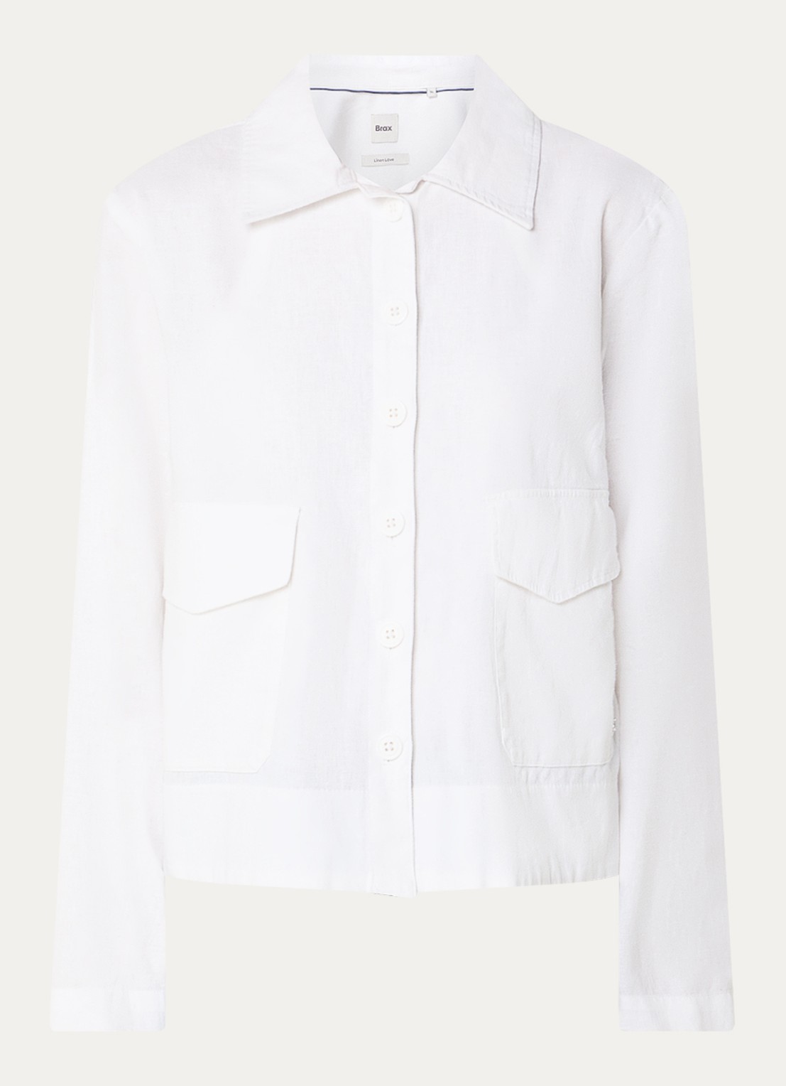 BRAX Vega blouse in linnenblend met opgestikte zakken - voorkant wit