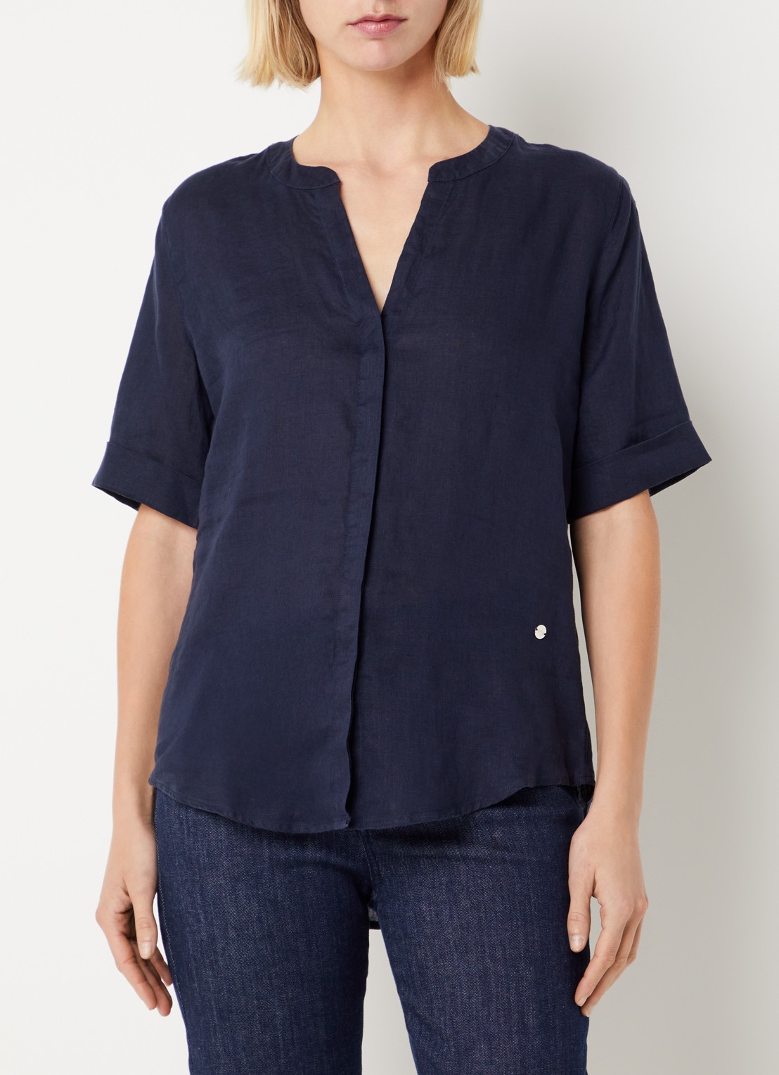 BRAX Veri blouse met V-hals - detail 4 donkerblauw