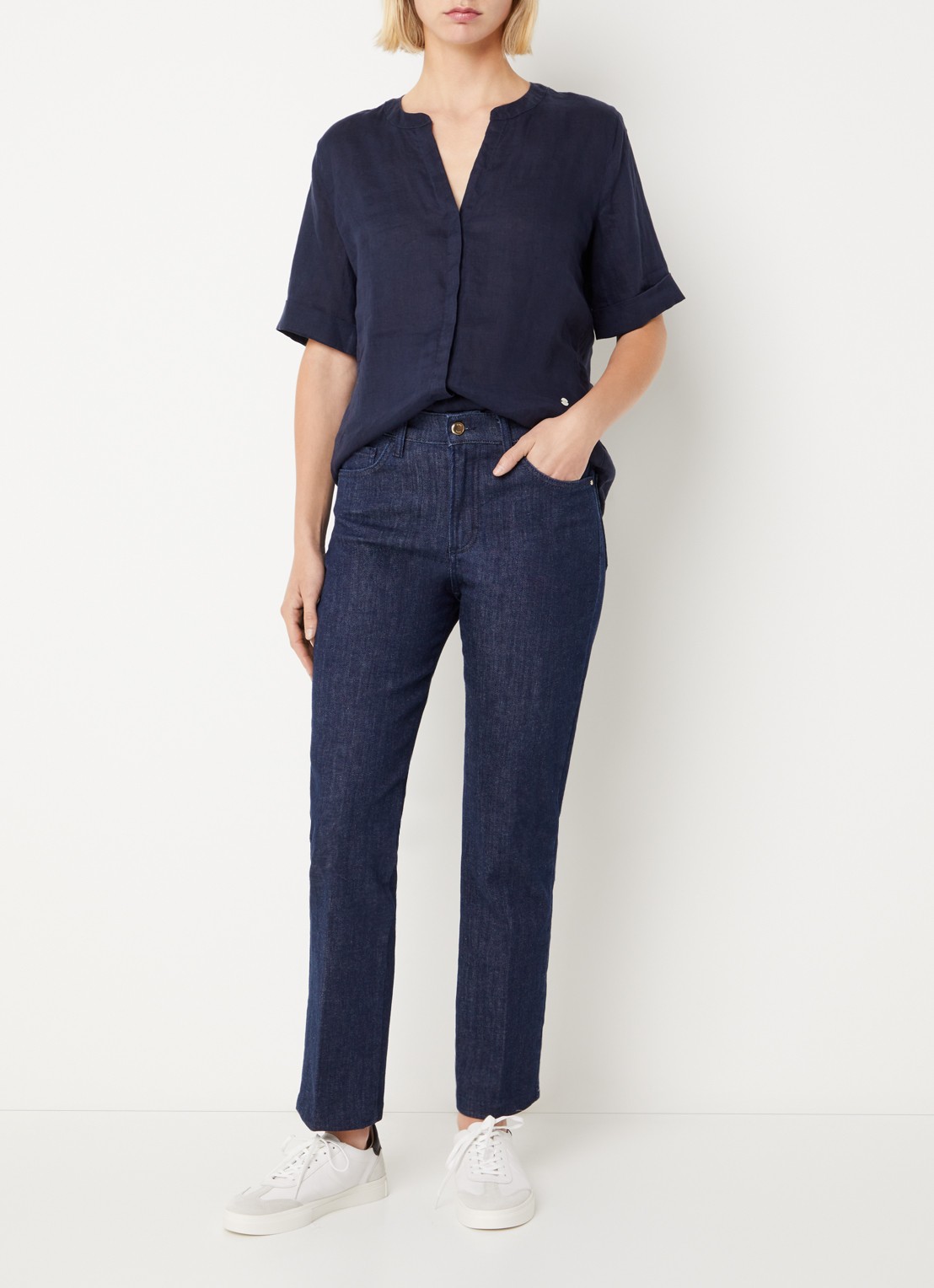 BRAX Veri blouse met V-hals - voorkant 3 donkerblauw