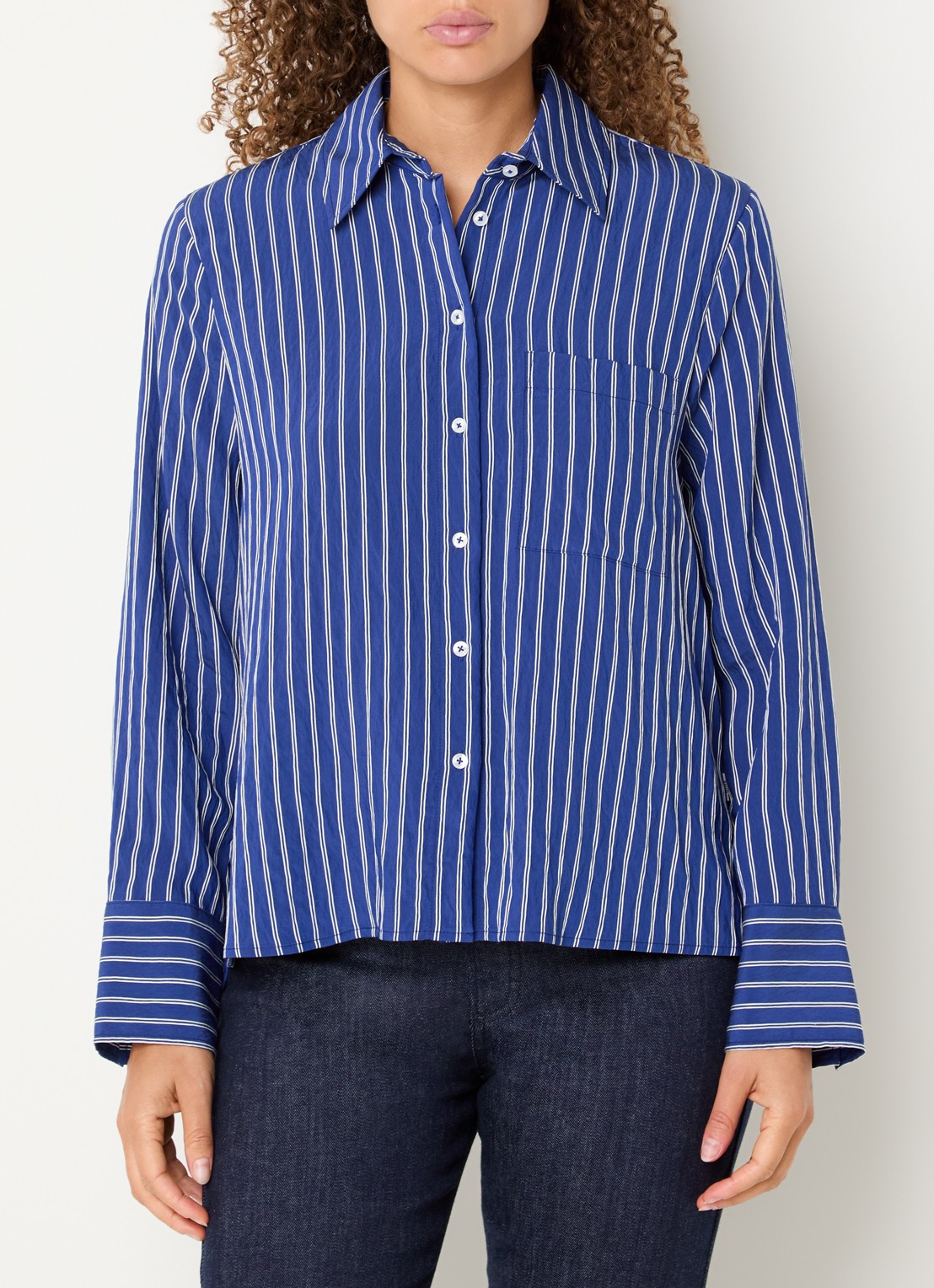 BRAX Vica blouse met streepdessin - detail 4 donkerblauw