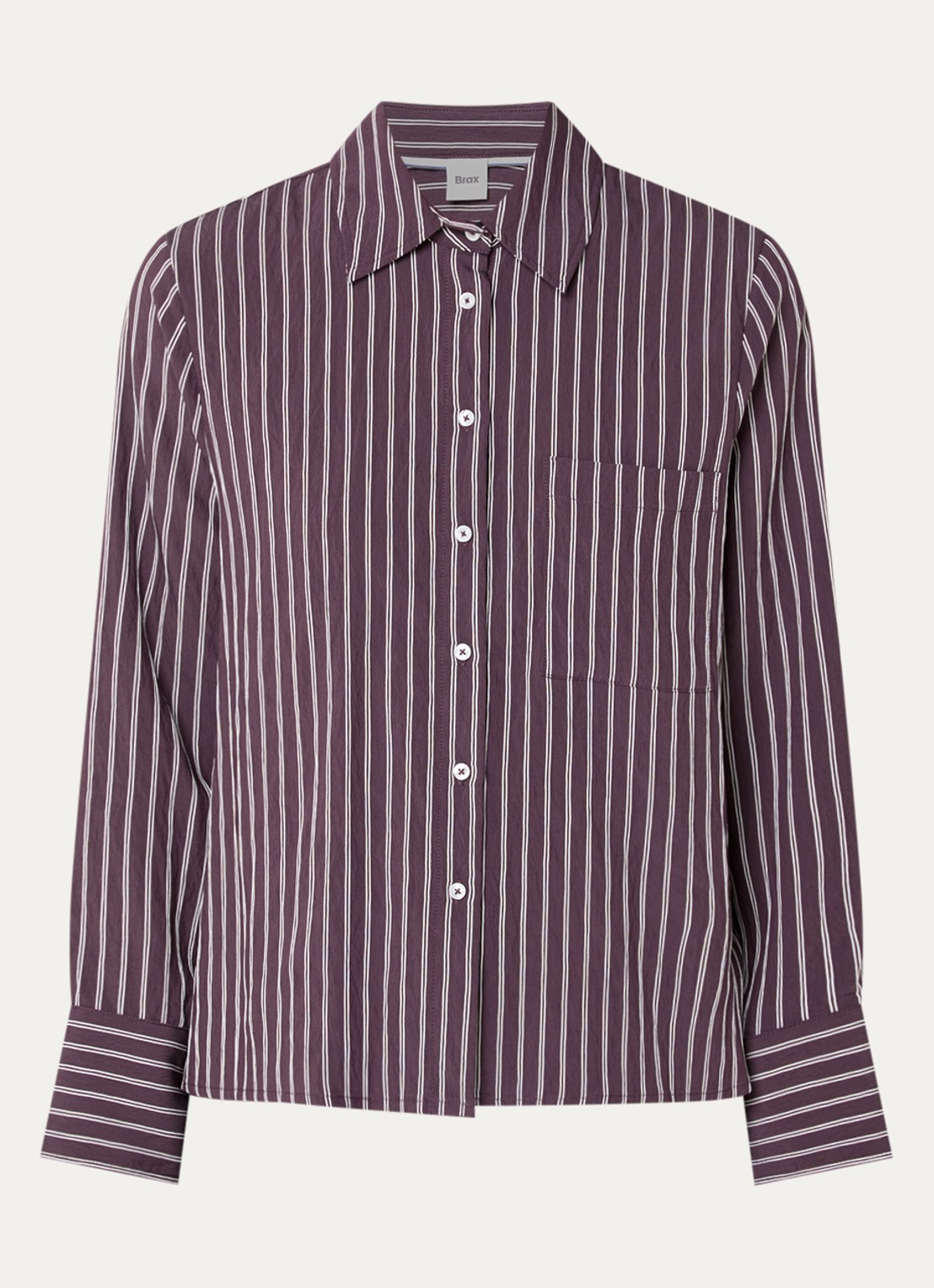 BRAX Vica blouse met streepdessin - voorkant aubergine