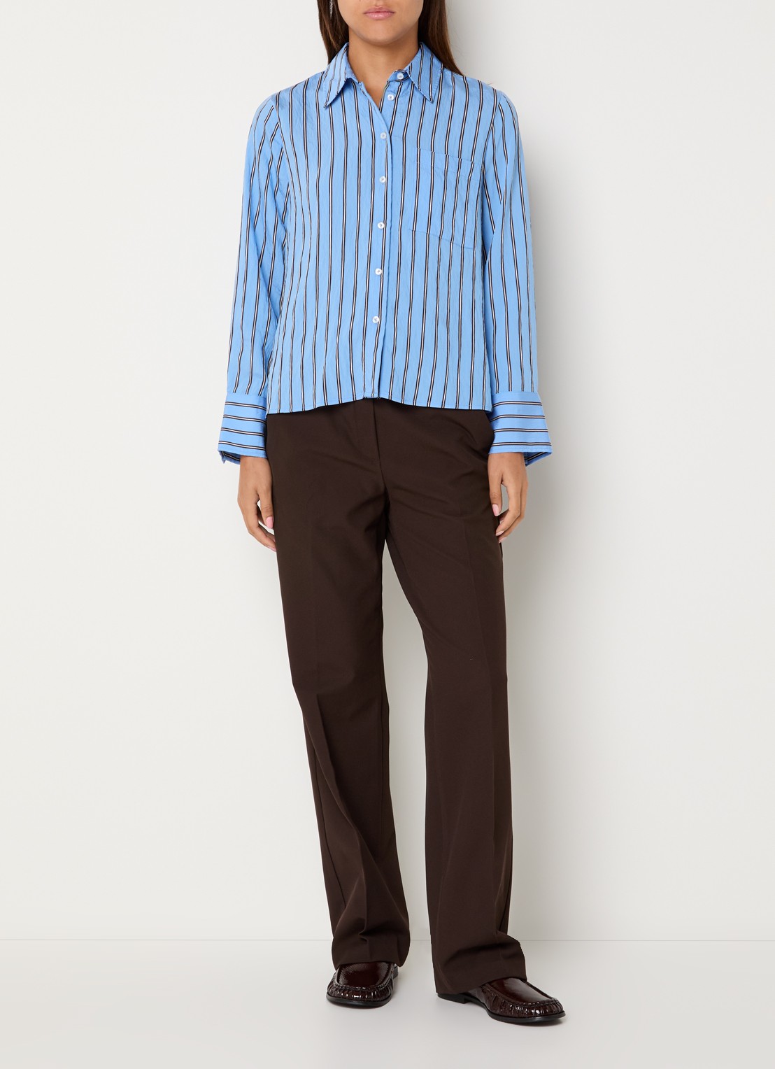 BRAX Vica blouse met streepdessin - voorkant 2 lichtblauw