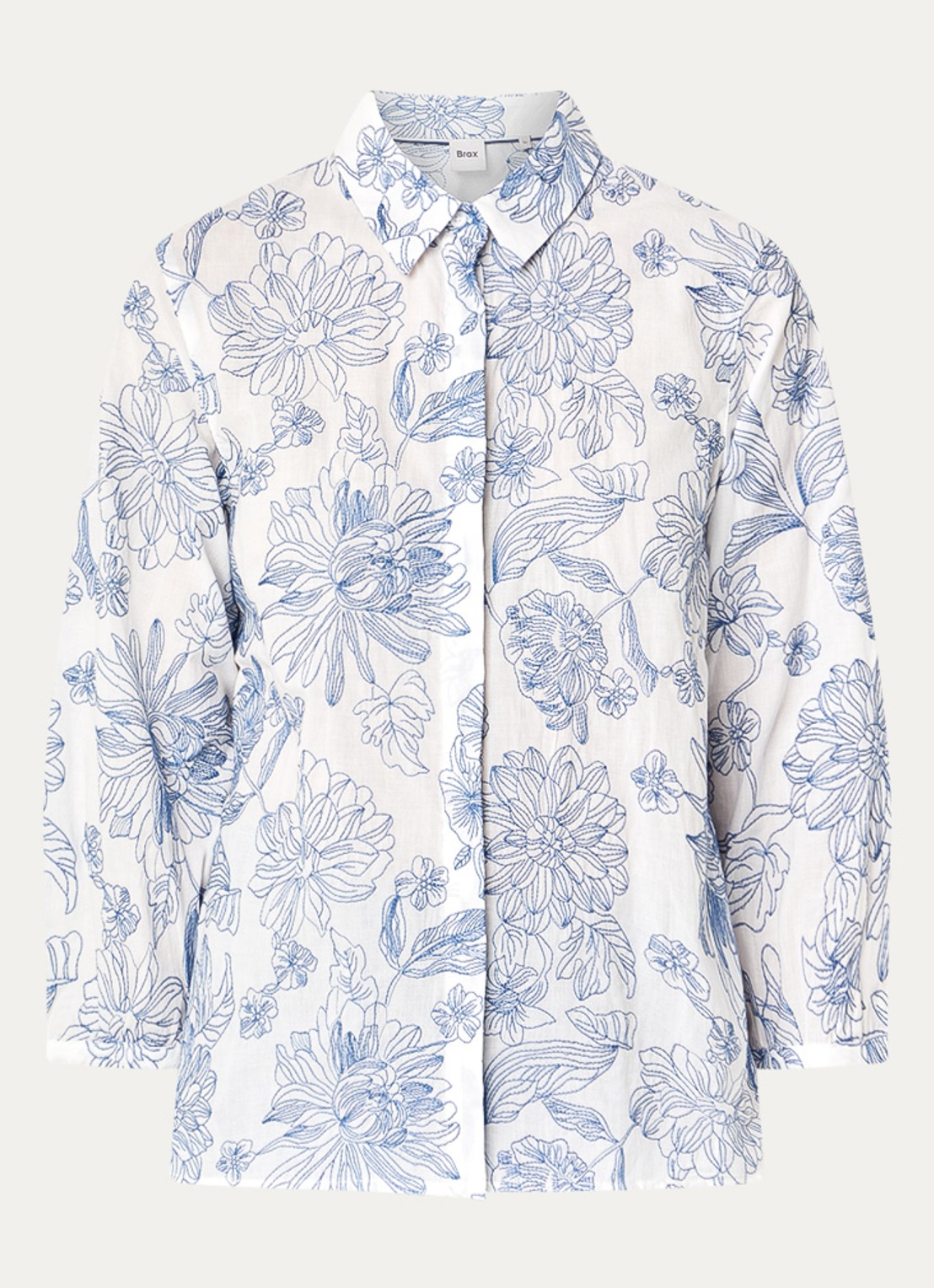 BRAX Vicki blouse met bloemborduring - voorkant 3 blauw