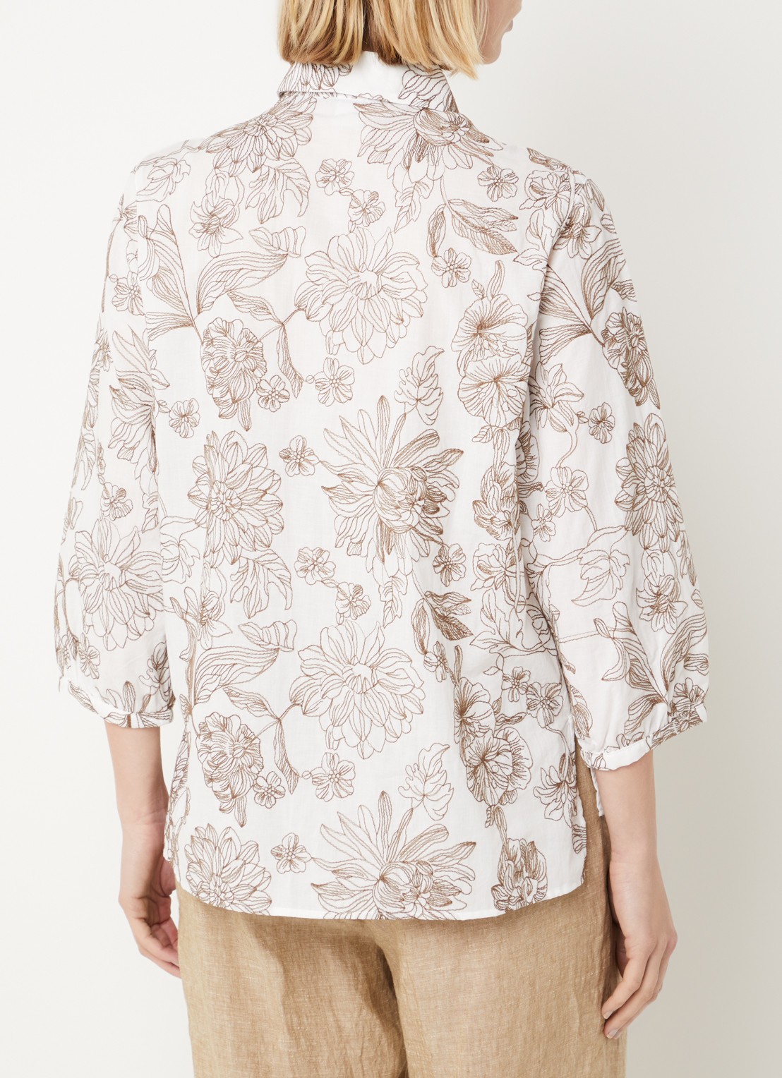 BRAX Vicki blouse met bloemborduring - achterkant donkerbruin