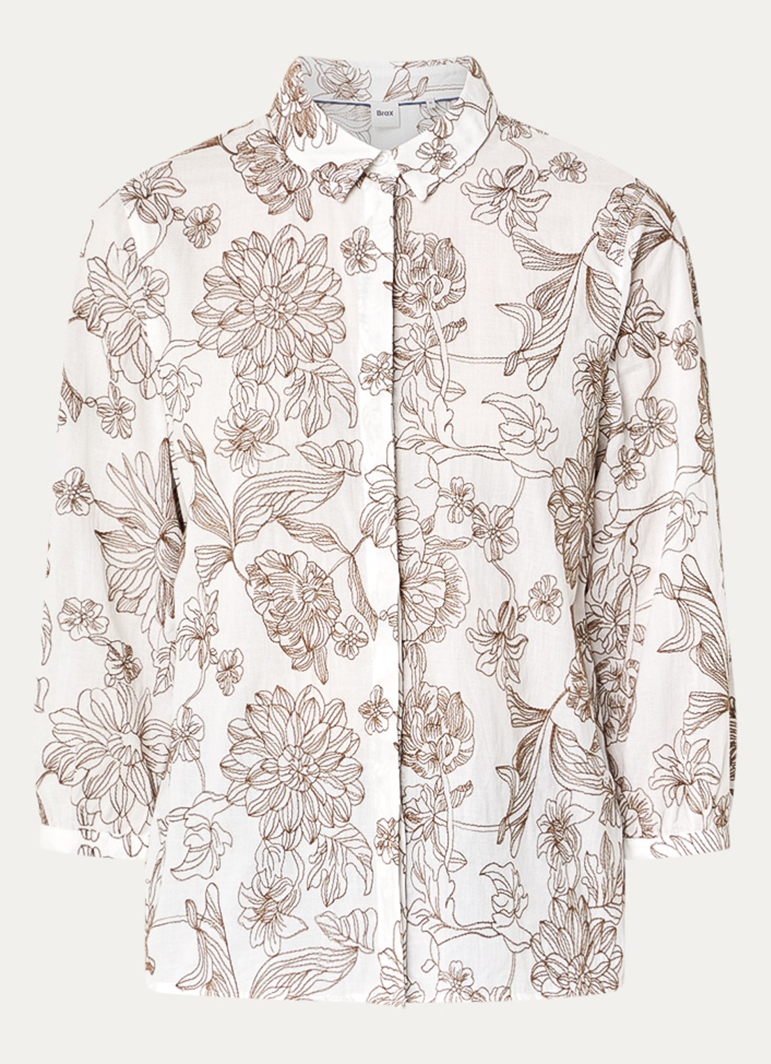 BRAX Vicki blouse met bloemborduring - voorkant 2 donkerbruin