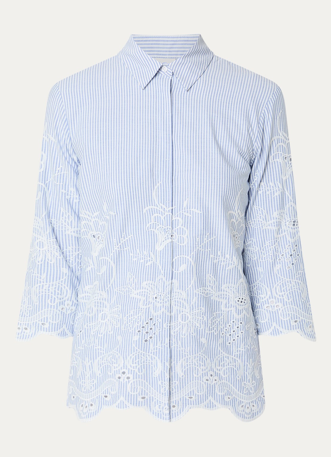 BRAX Vicki blouse met streepprint en broderie - voorkant 3 kobaltblauw