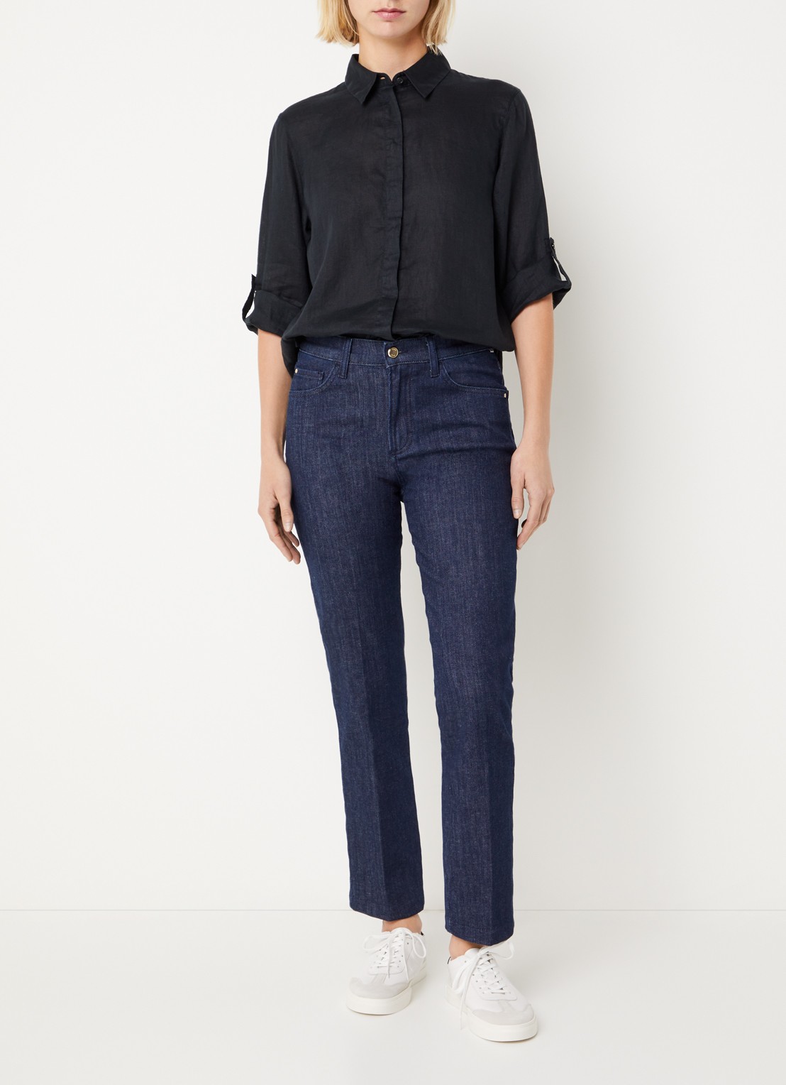 BRAX Vicki blouse van linnen - voorkant 3 zwart