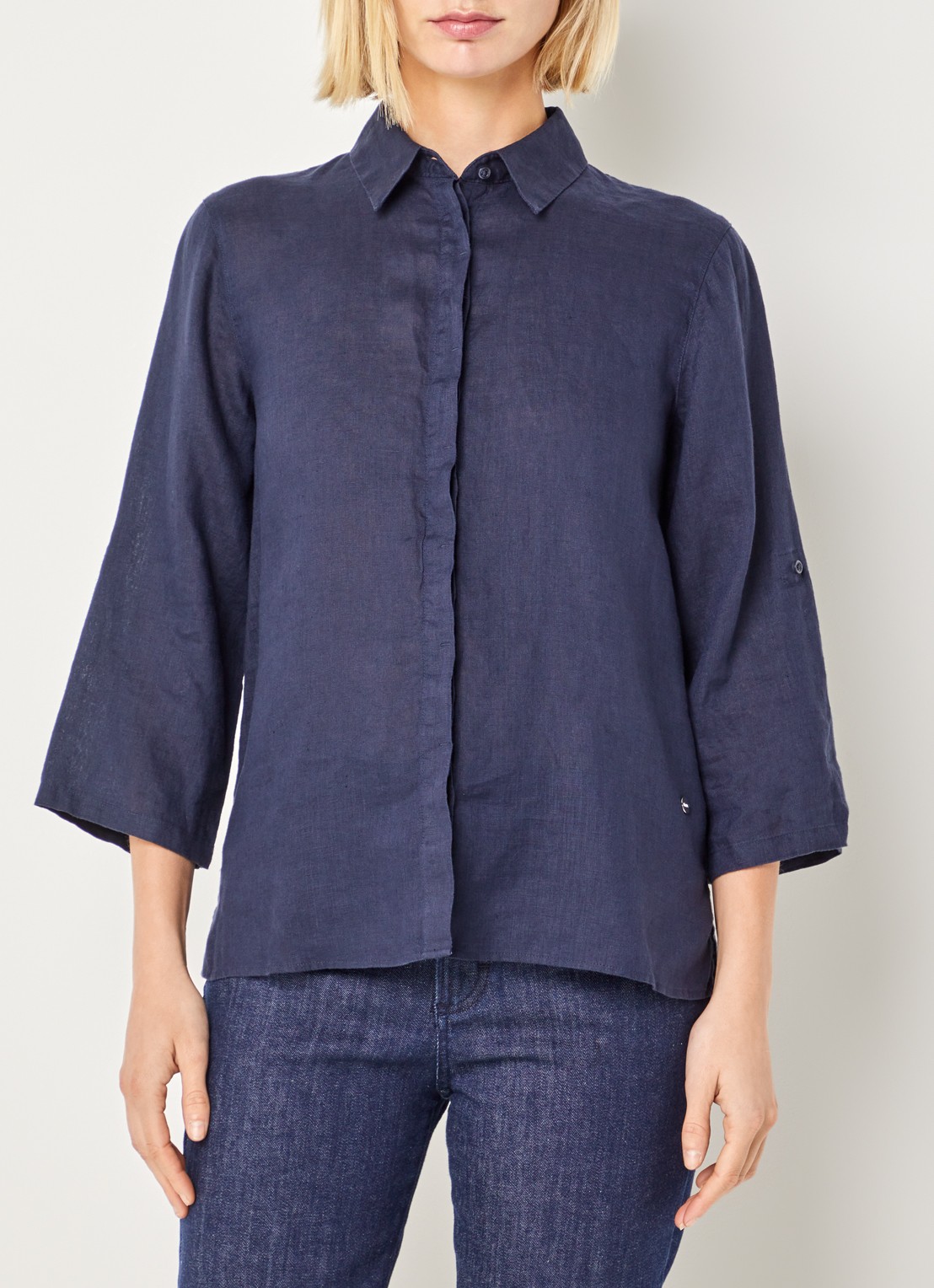 BRAX Vicki blouse van linnen - detail 2 donkerblauw