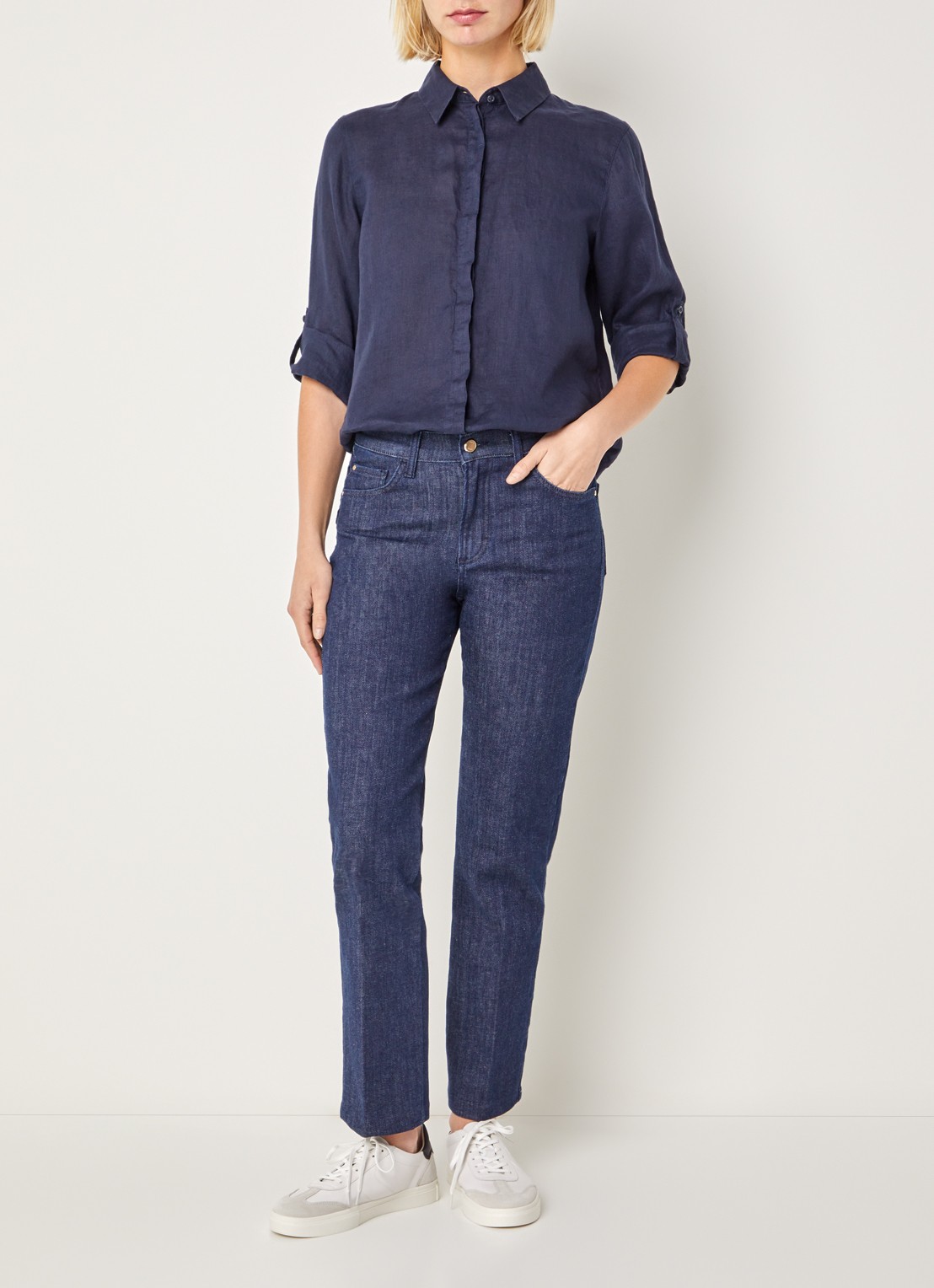 BRAX Vicki blouse van linnen - voorkant 4 donkerblauw