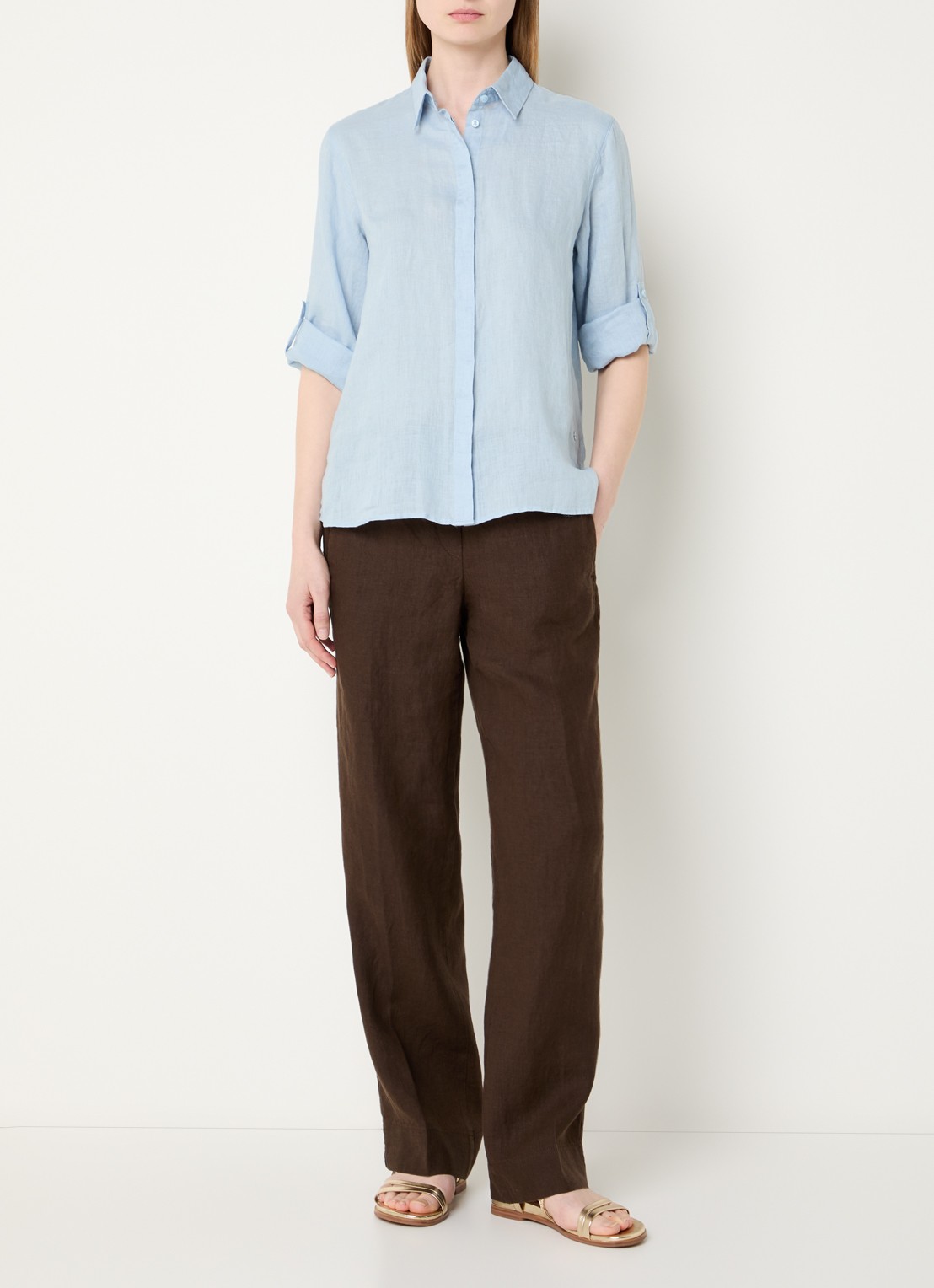 BRAX Vicki blouse van linnen - voorkant 4 blauwgrijs