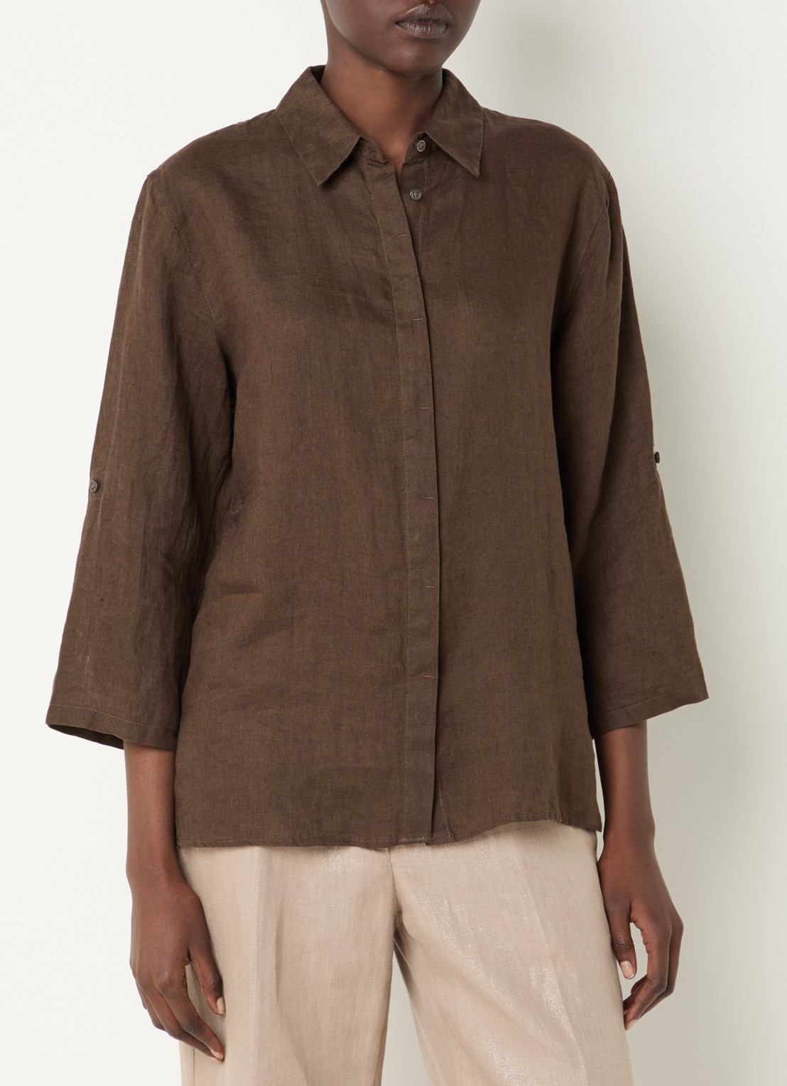 BRAX Vicki blouse van linnen - detail 4 donkerbruin