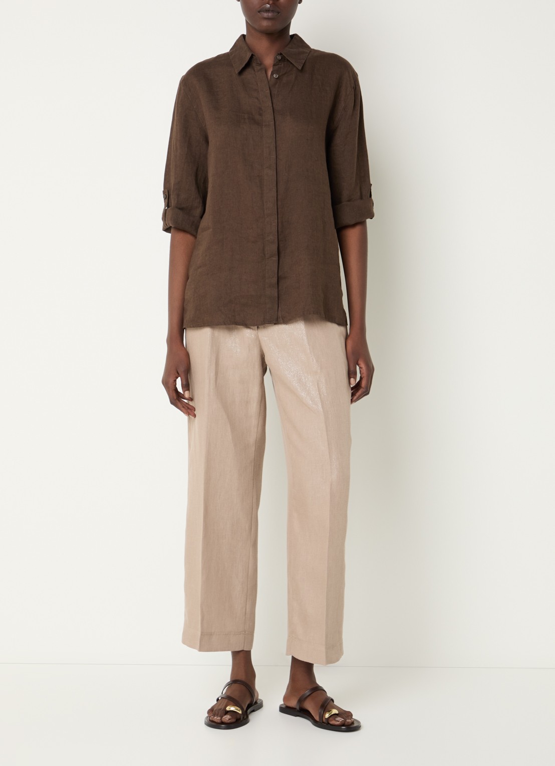 BRAX Vicki blouse van linnen - voorkant 3 donkerbruin