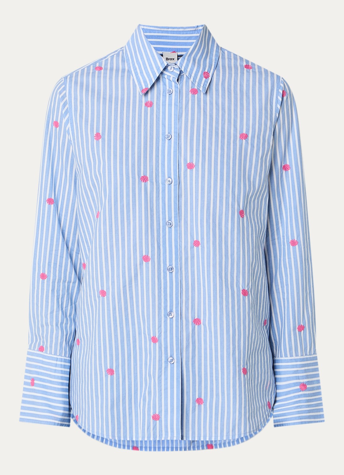 BRAX Viki blouse met streepprint en borduring - voorkant 2 blauw