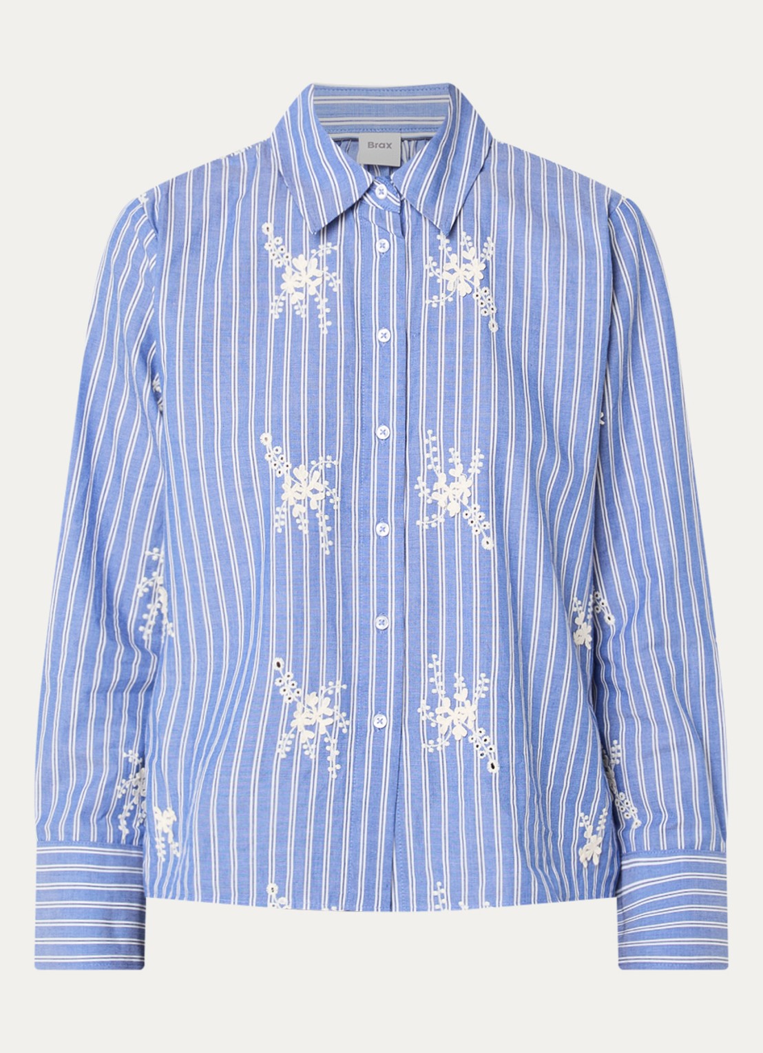 BRAX Viki blouse met streepprint en borduring - voorkant blauw