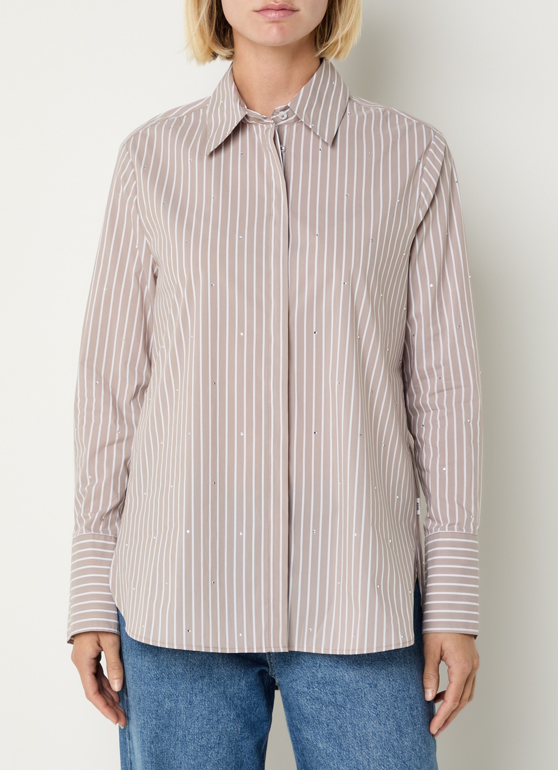 BRAX Viki blouse met streepprint en strass - detail 4 beige